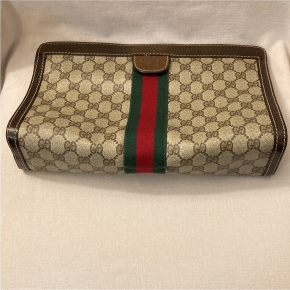 Authentic Vintage GUCCI GG Monogram Web Sherry Line Clutch Large - Picture 3 of 15